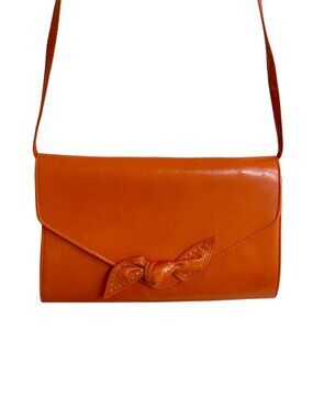 Vintage Orange Leather Crossbody Bag Bow Detail Spain 🇪🇸